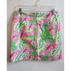 Lilly Pulitzer Skirt Womens 6 Pink Green Floral Print Cotton Blend Casual Summer